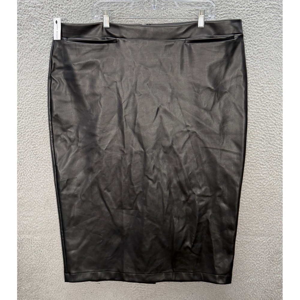 Lane Bryant Skirt Womens 20 Black Faux‎ Leather Pencil Midi Stretch Career NEW